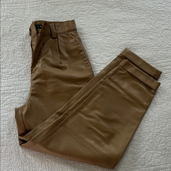 Zara Brown Pleather High Waisted Pants Size XS see messenger below 👇 - Picture 1 of 7